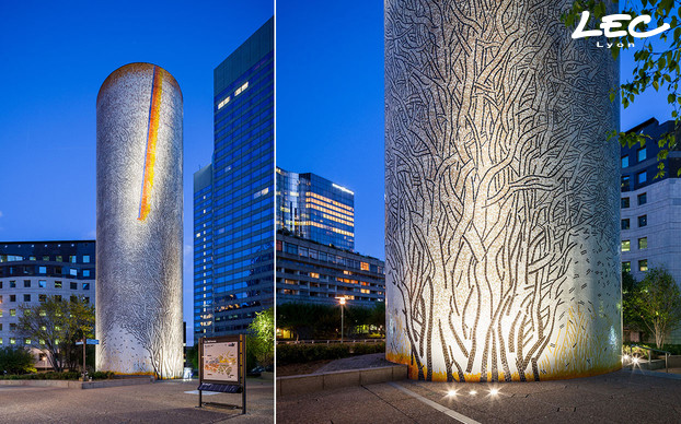 <p><strong>Les Trois Arbres (The Three Trees)</strong> - Guy-Rachel Grataloup (1988)</p>

<p>3x 5716-Allevard flush-embedded in-ground in 6 LEDs 3W neutral white, 10° optics are installed around the work of art.</p>
